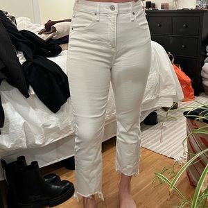 Abercrombie and Fitch High Rise Ankle Flare white distressed hem jeans